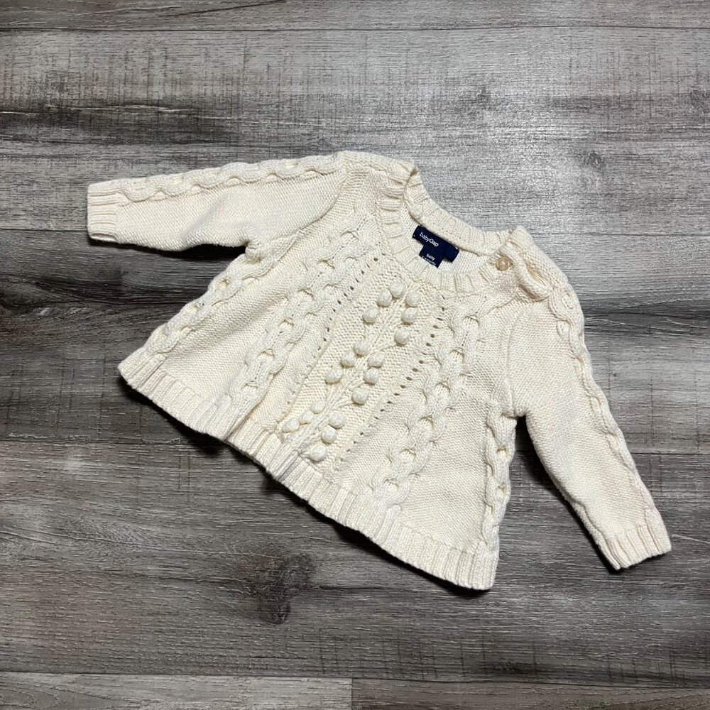 Baby Gap Scoop Neck Cable Knit Sweater Cream Baby Girl Size 3-6 M
